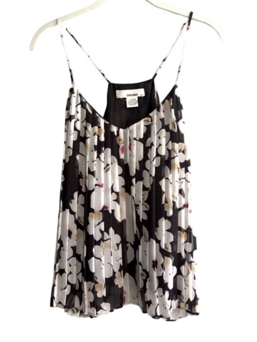 Sans Souci Accordion Pleat Camisole Flowing Floral Top Black White Pink Size M